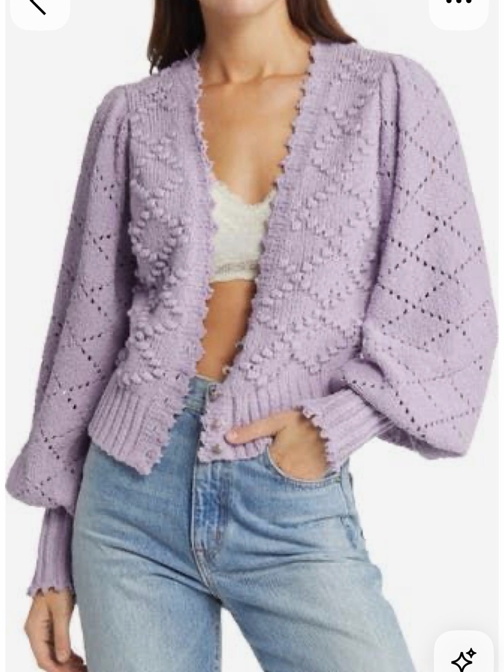 Free People Polly Mix-Knit Lavender V‑Neck Cardigan Sweater